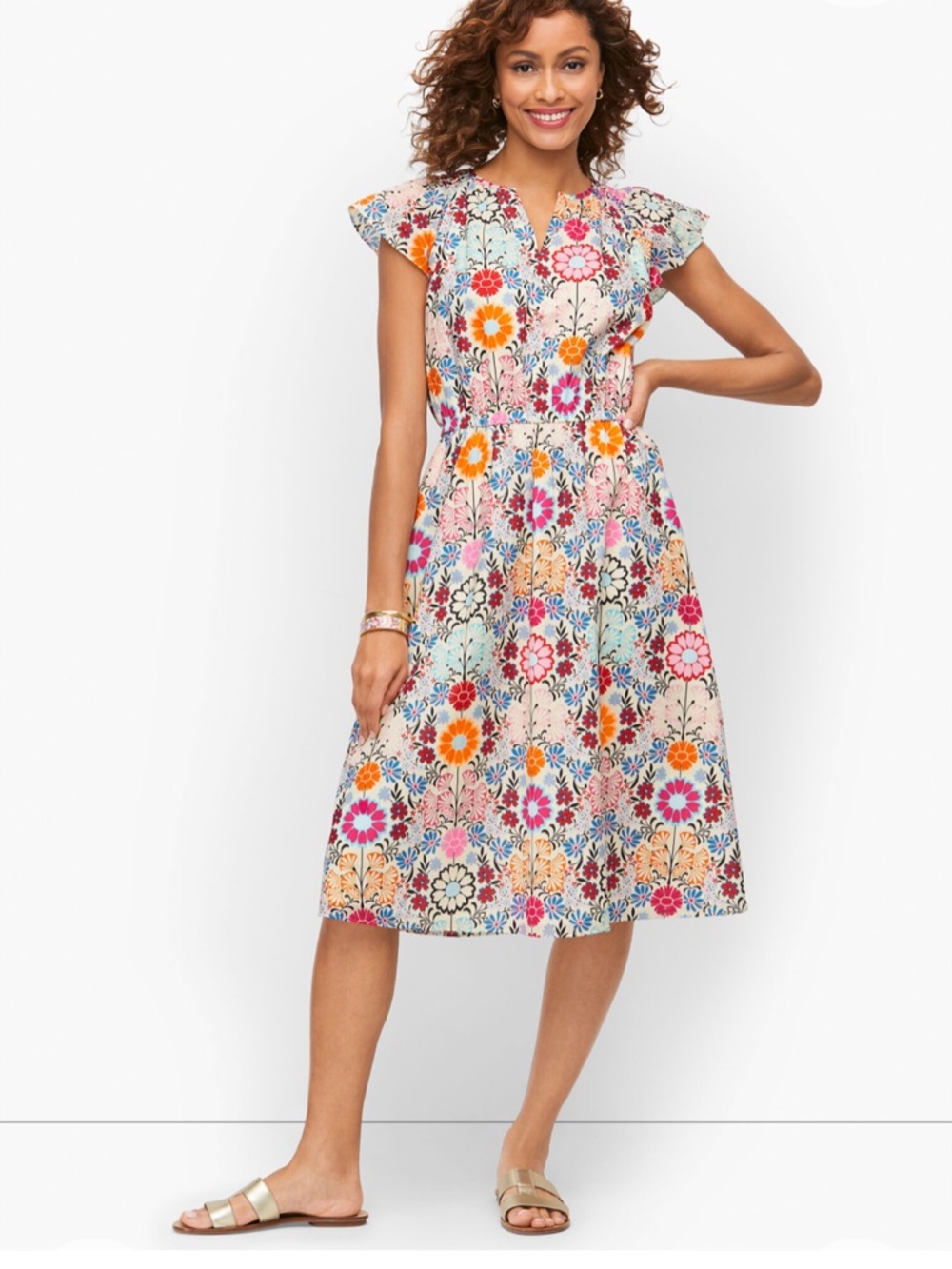 Talbots Floral Tile Print Midi Dress Size 14